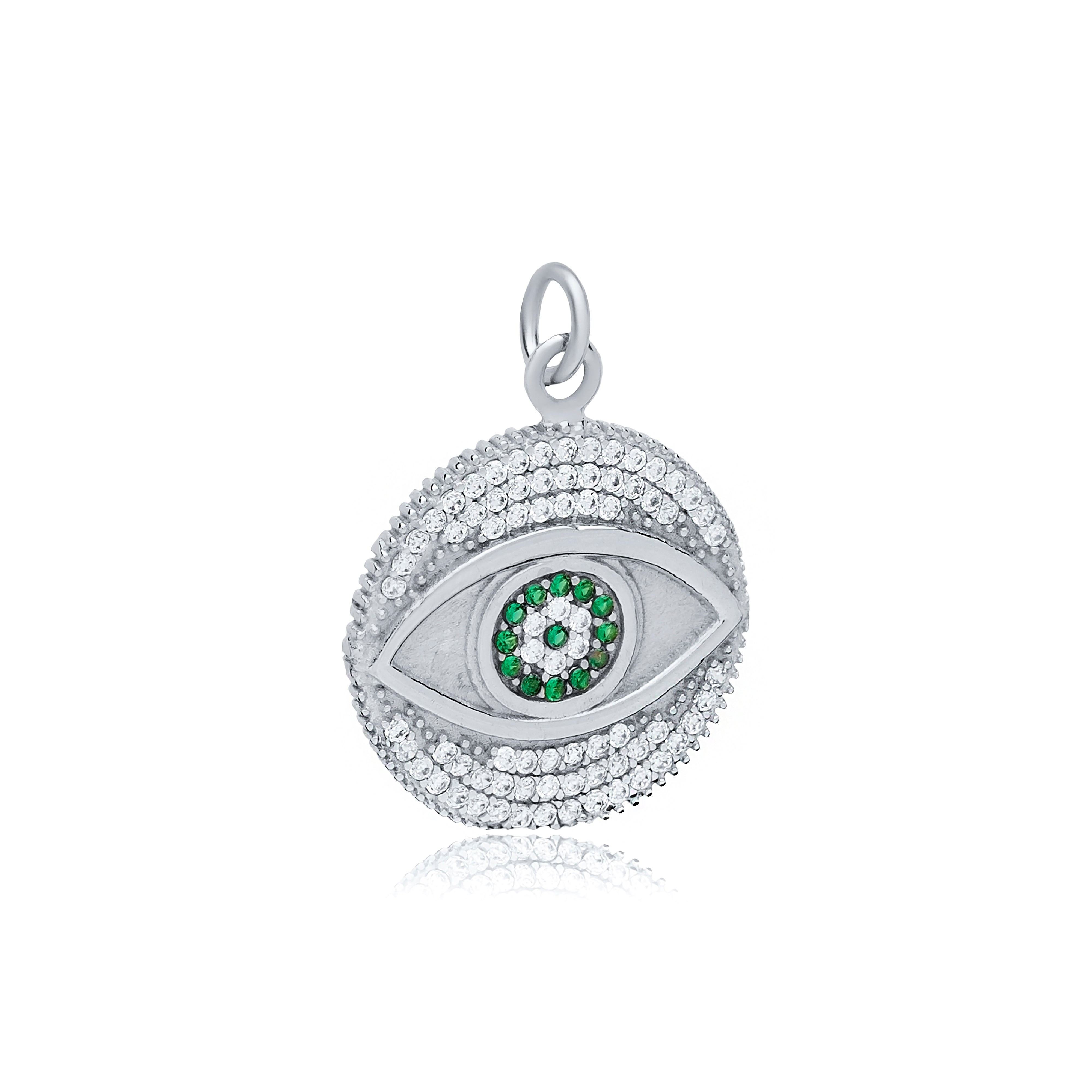 Charm Evil Eye Mauvais Oeil zircon emeraude argent Sterling 