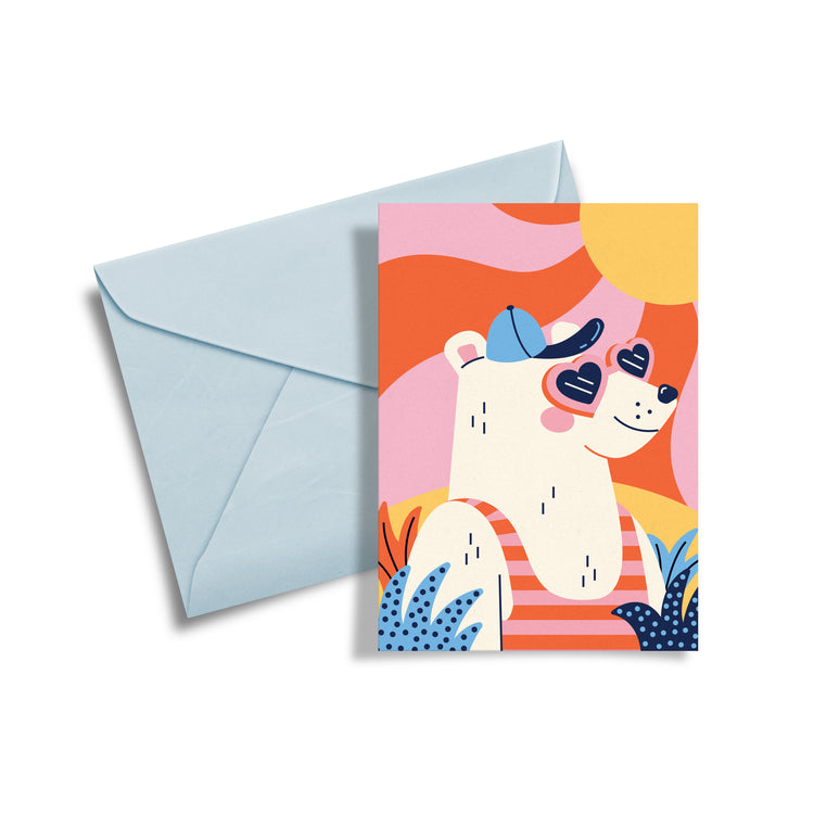 Carte de souhaits Ours Solaire Club Pastel vibe lunettes couleurs plantes été 