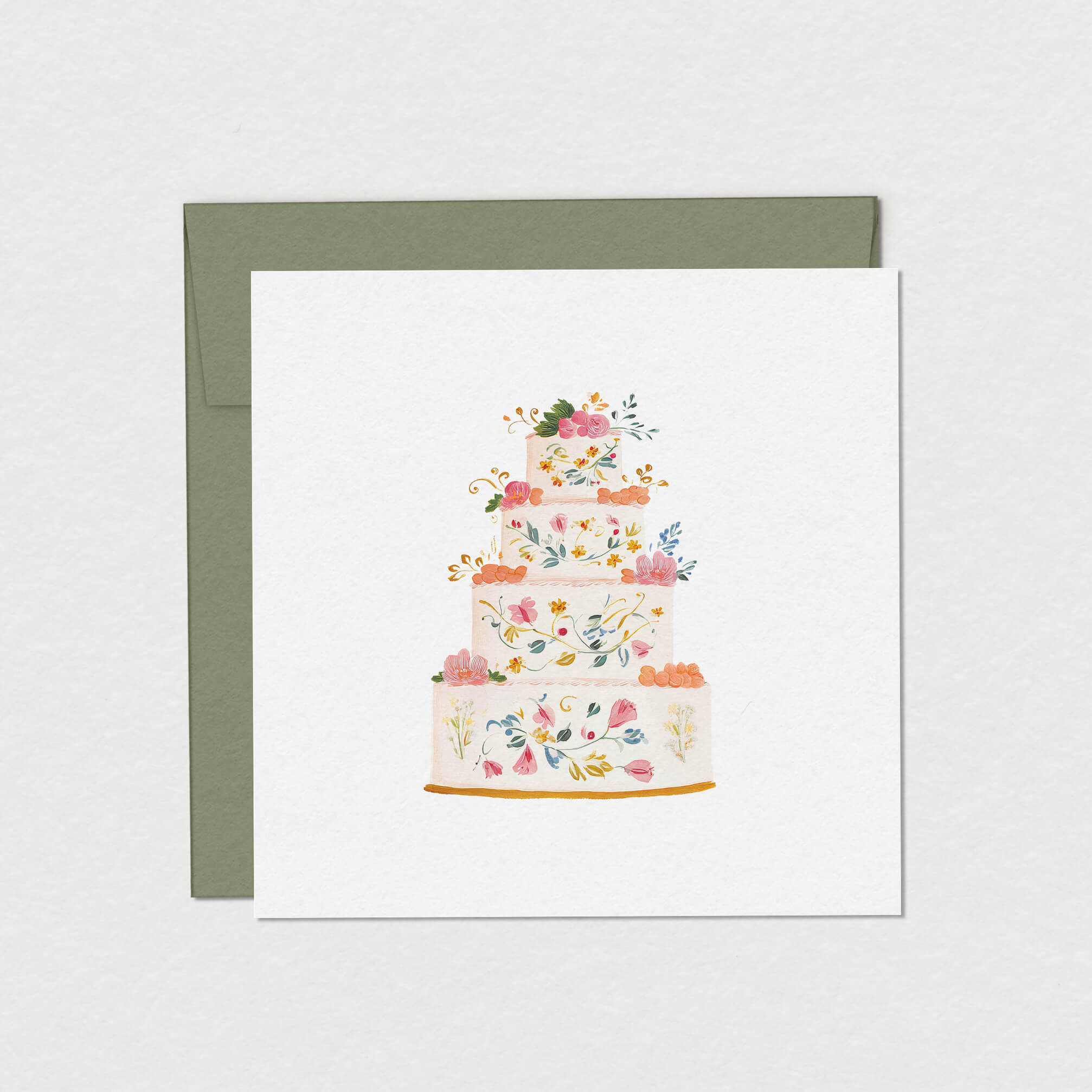 Carte de souhaits Gâteau de Mariage champêtre Mimosa Design cute tendance coloré 