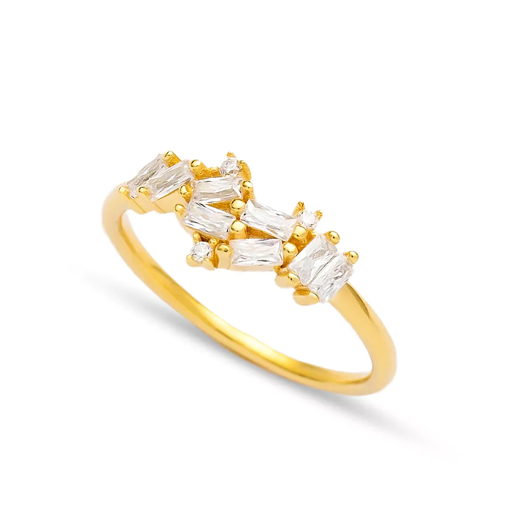 Bague zircon baguette argent Sterling placage or