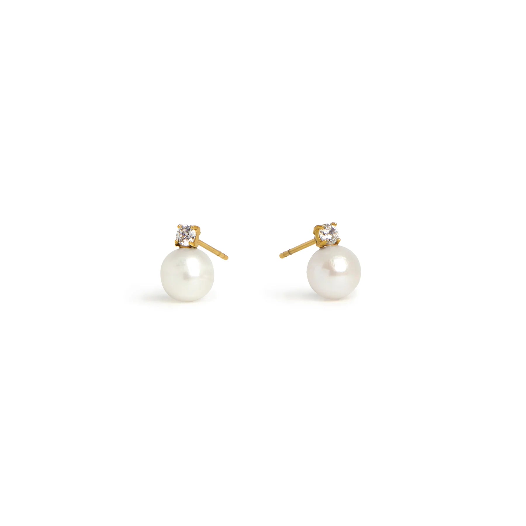 Petites boucles d’oreilles fixes avec vraie perle et zircon en acier inoxydable de Mia couleur dorée