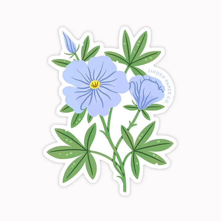 Autocollant transparent fleurs bleues feuilles 