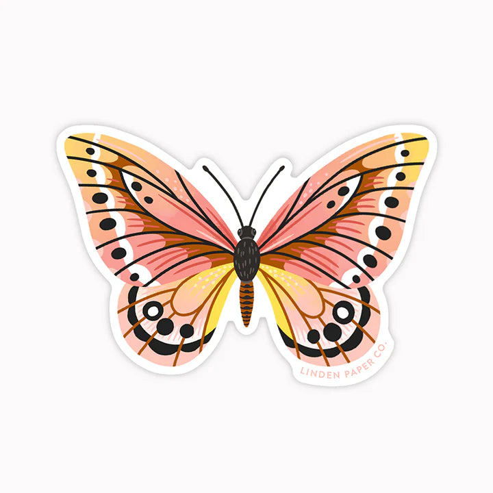 Autocollant transparent papillon orange rose 