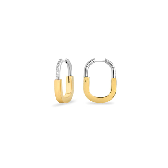 Anneaux Peyton boucles cadenas acier inoxydable plaquée or bi-teinte Mia bijoux style mode zircon blanc