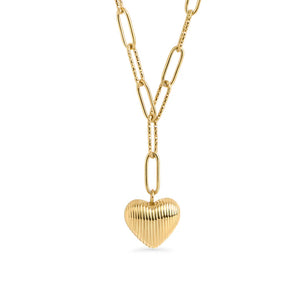 Collier pendentif coeur maillons Paper clip acier inoxydable plaqué or Mia