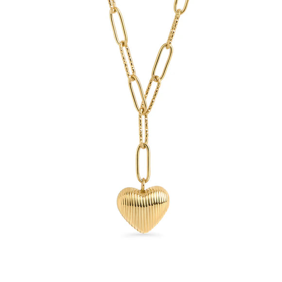 Collier pendentif coeur maillons Paper clip acier inoxydable plaqué or Mia