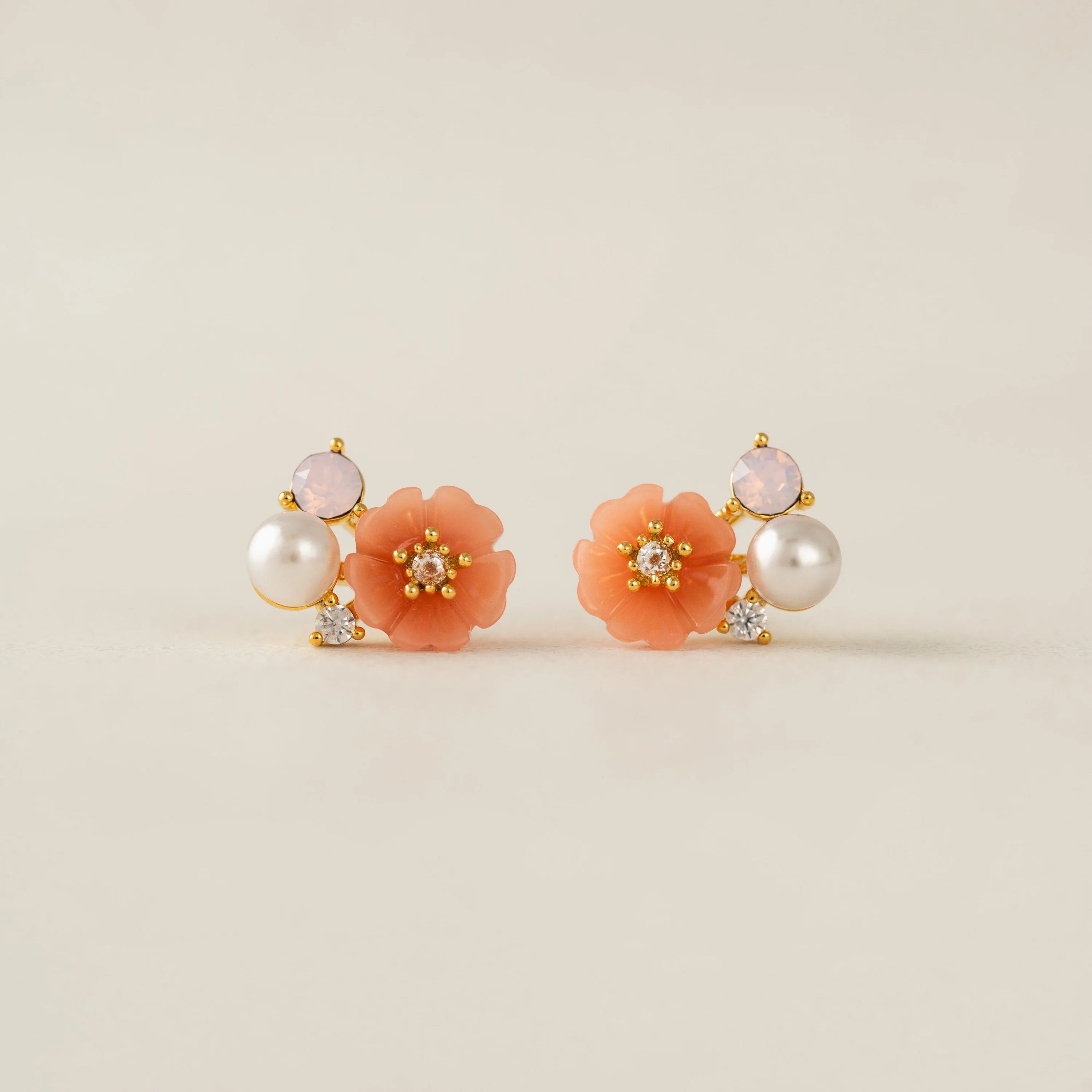 Boucles d'oreilles Sweetpea Lover's Tempo cute fleurs orange rose pâle cute tendance laiton tige argent sterling 