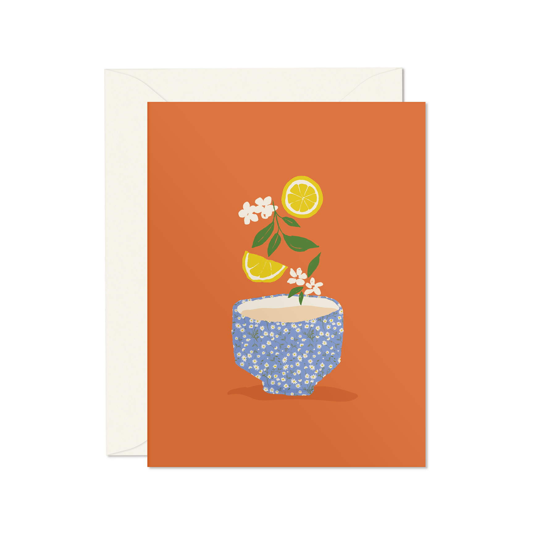 Carte de souhaits Vitalithe Mimosa design orange vase  fleur citron