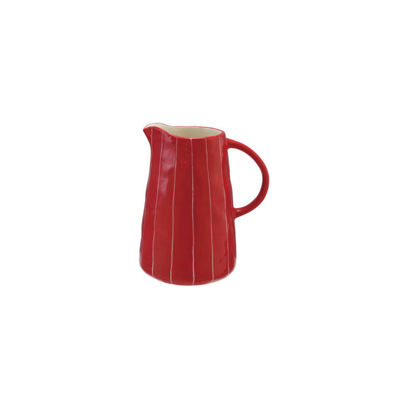 Pichet rouge rayé rose grand céramique Noël breuvage creative coop