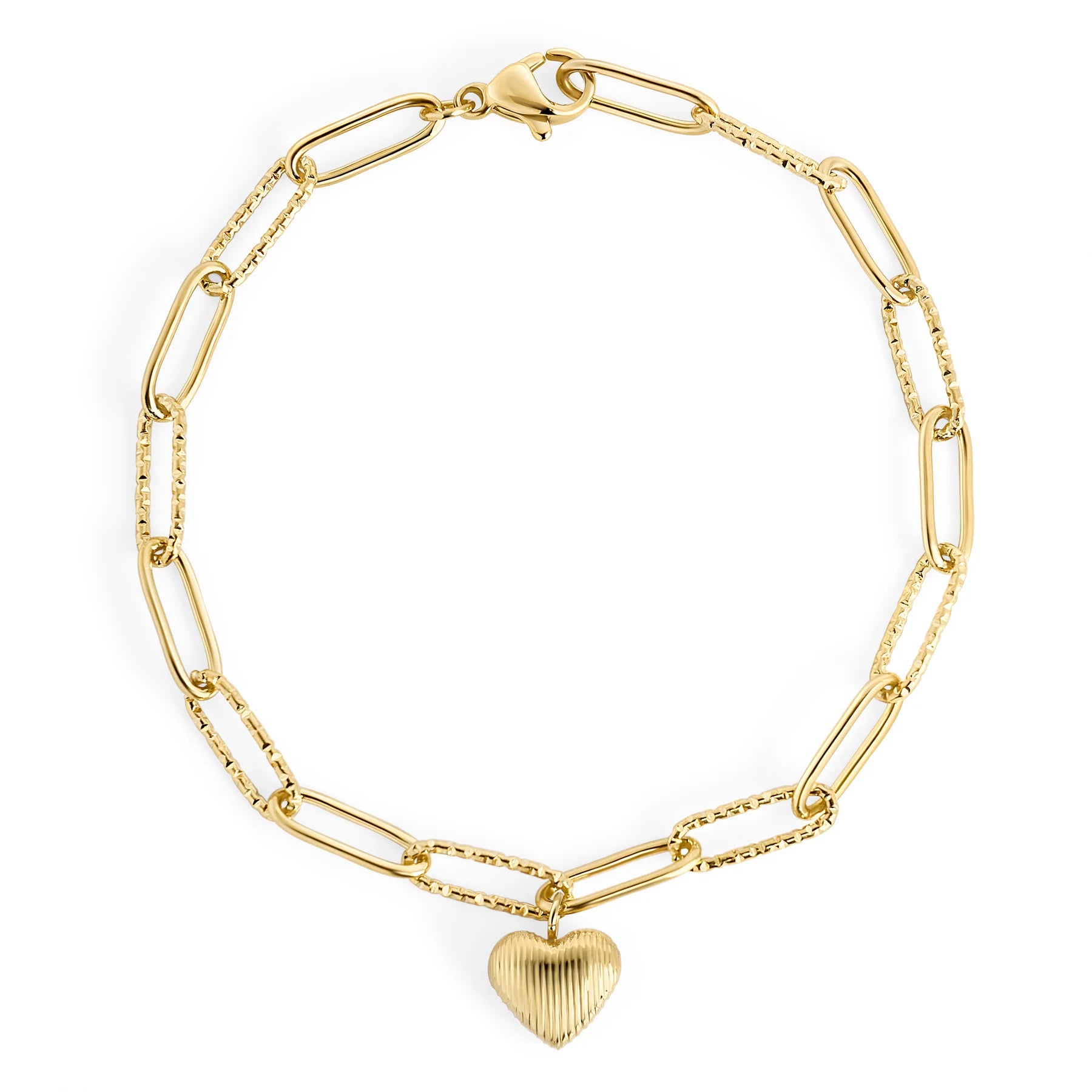 Bracelet maillons Paper clip pendentif coeur acier inoxydable plaqué or Mia