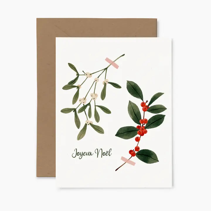 Carte de Noël Branche de gui et de houx Papier Fleuri Co. Cute tendance hiver 