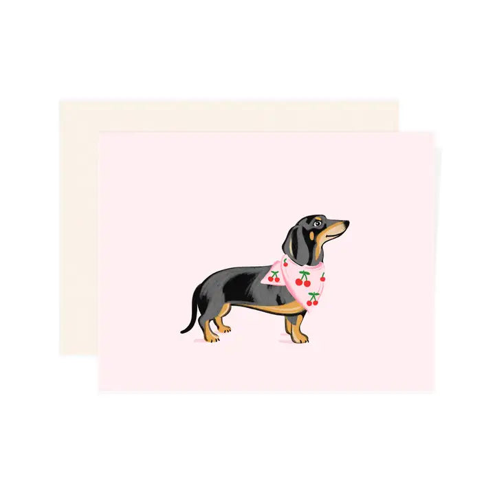 Carte souhait rose chien saucisse cerise Paige & Willow 