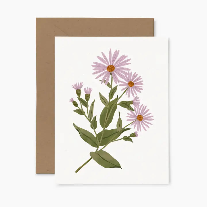 Carte souhait fleur aster lilas Papier fleuri Co