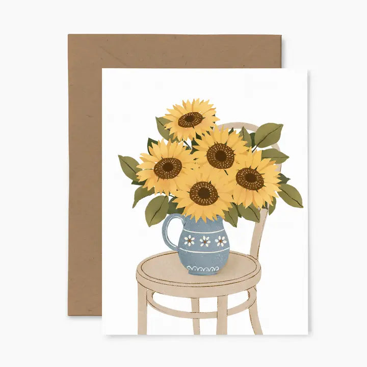 Carte souhait tournesol vase bleu papier fleuri Co 
