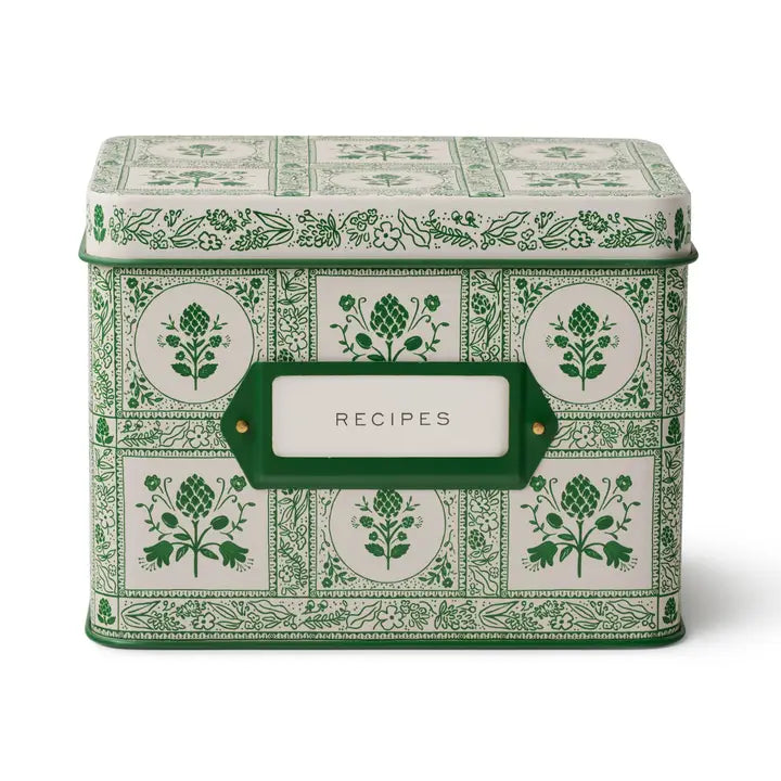 Boîte métal rangement recette Rifle Paper co. Vert Artichoke