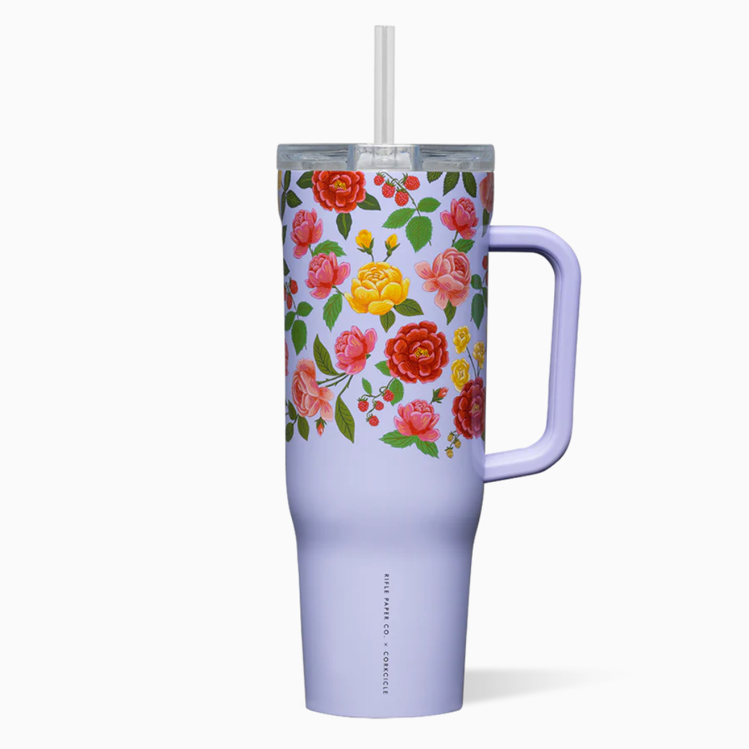 Tasse paille Corkcicle Rifle Paper Co. Fleurs Roses Vintage 40 oz 