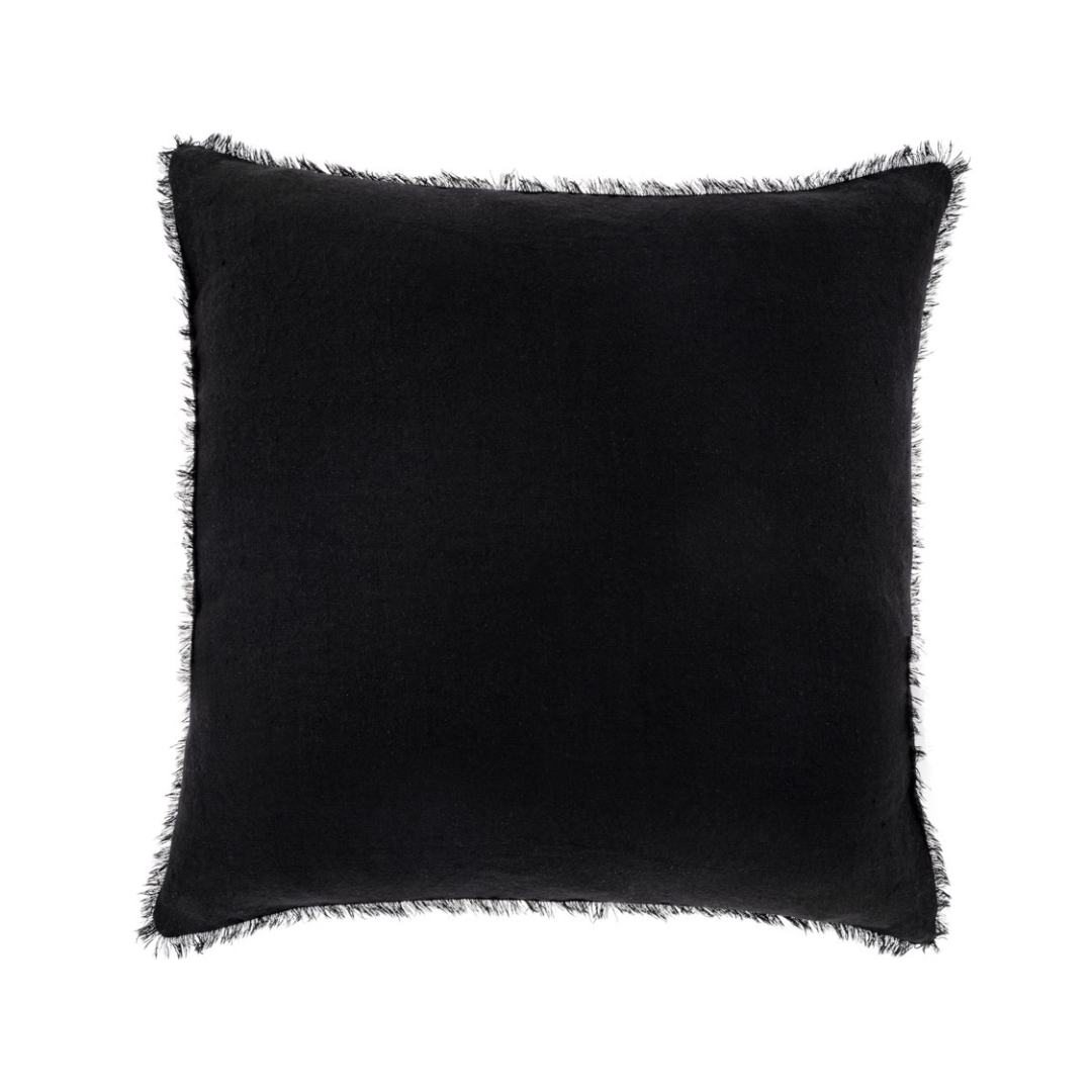 coussin lin indaba noir frange