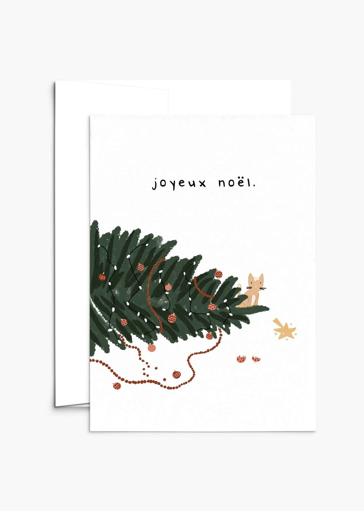 Carte souhait Noël sapin chat mignon drôle Mimi & August 