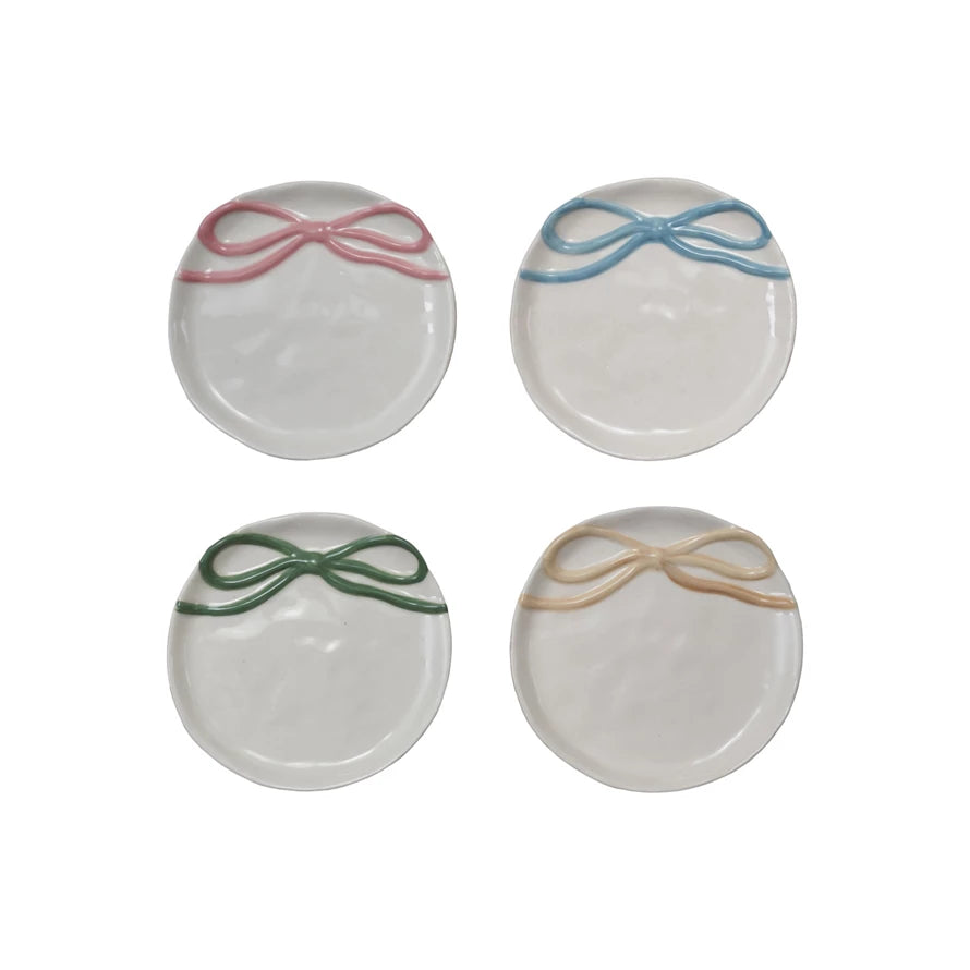 Petite assiette Noeud en relief Creative Co-op grès 