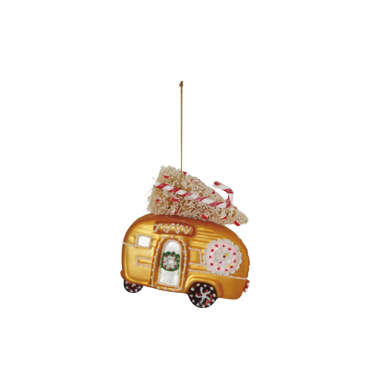 Ornement de Noël en verre soufflé Camper Van Creative Coop cute sapin hiver 