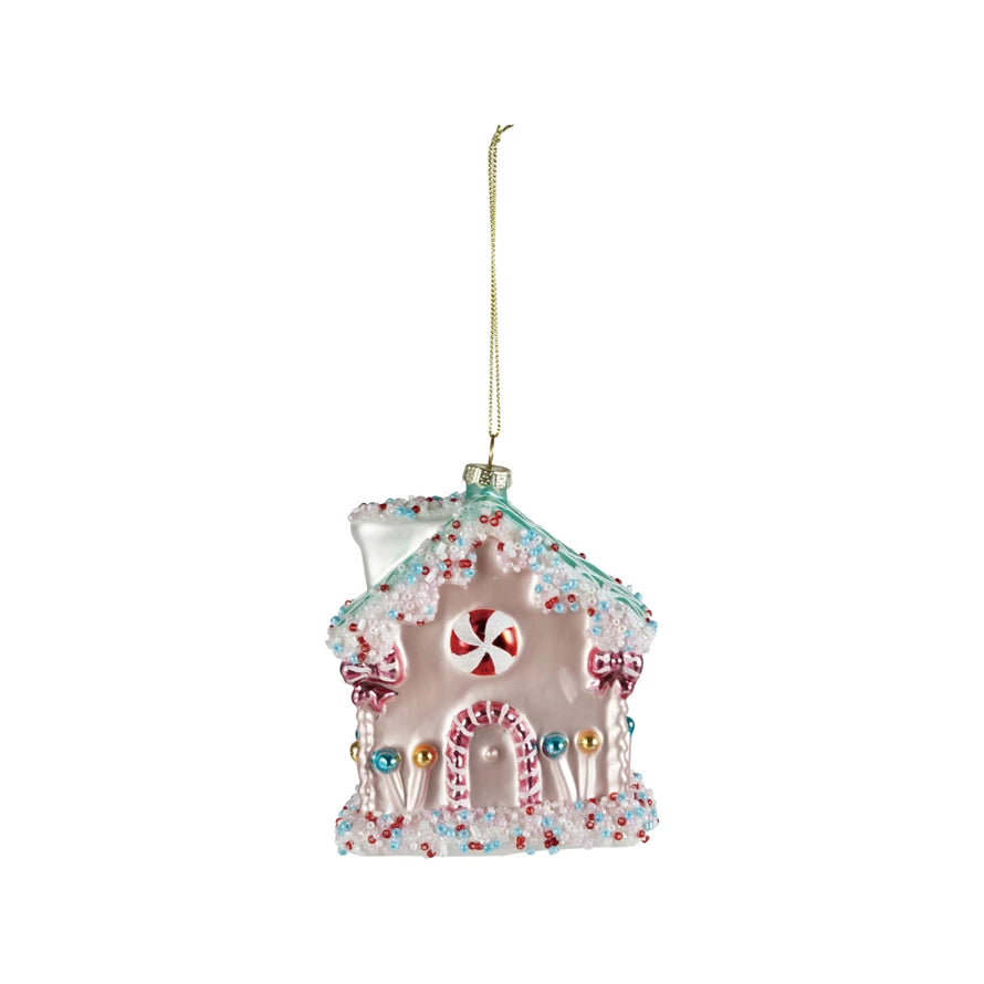Ornement de Noël en verre soufflé Maison en bonbon Creative Coop hiver cute décoration 