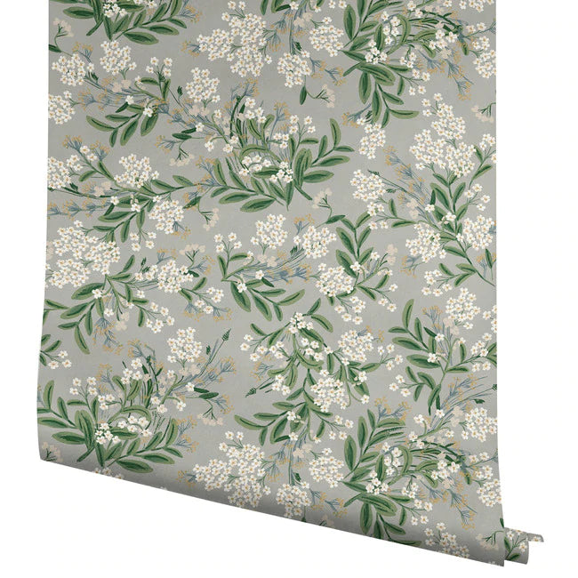 papier peint Rifle Paper co. fleurs de maïs gris