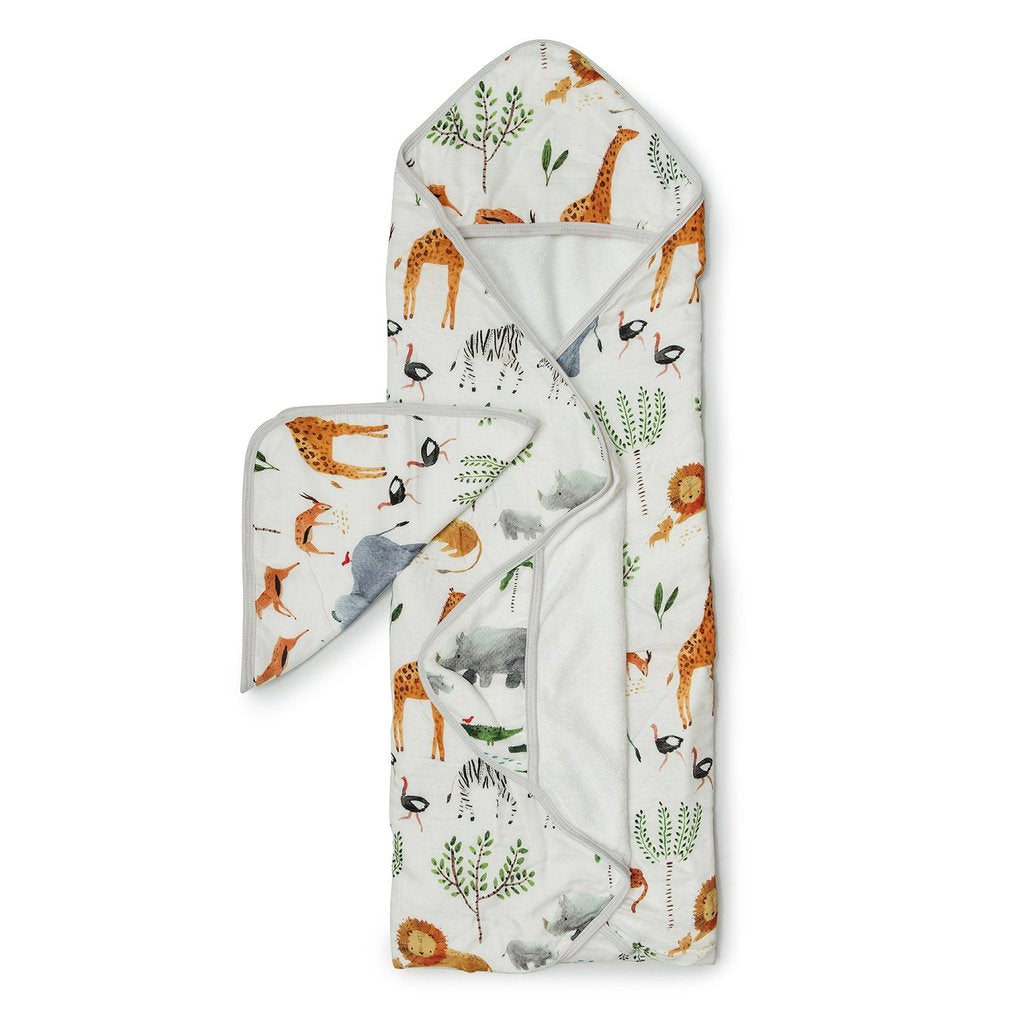 ensemble serviette de bain et débarbouillette safari, bébé, Loulou Lollipop