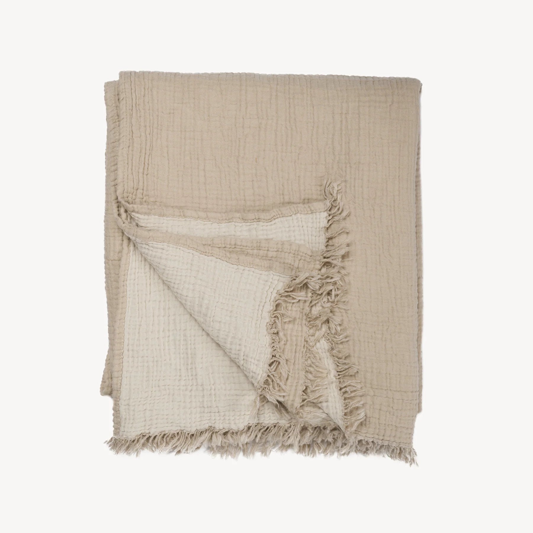 Jeté ou Couverture Mousseline Froissée Beige