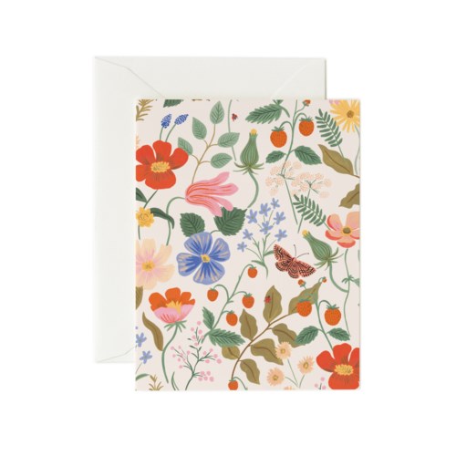 Carte souhait Rifle Paper co. champs de fraises crème