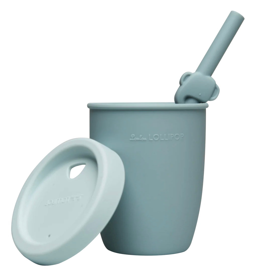 gobelet paille éléphant loulou lollipop bleu pâle silicone bébé