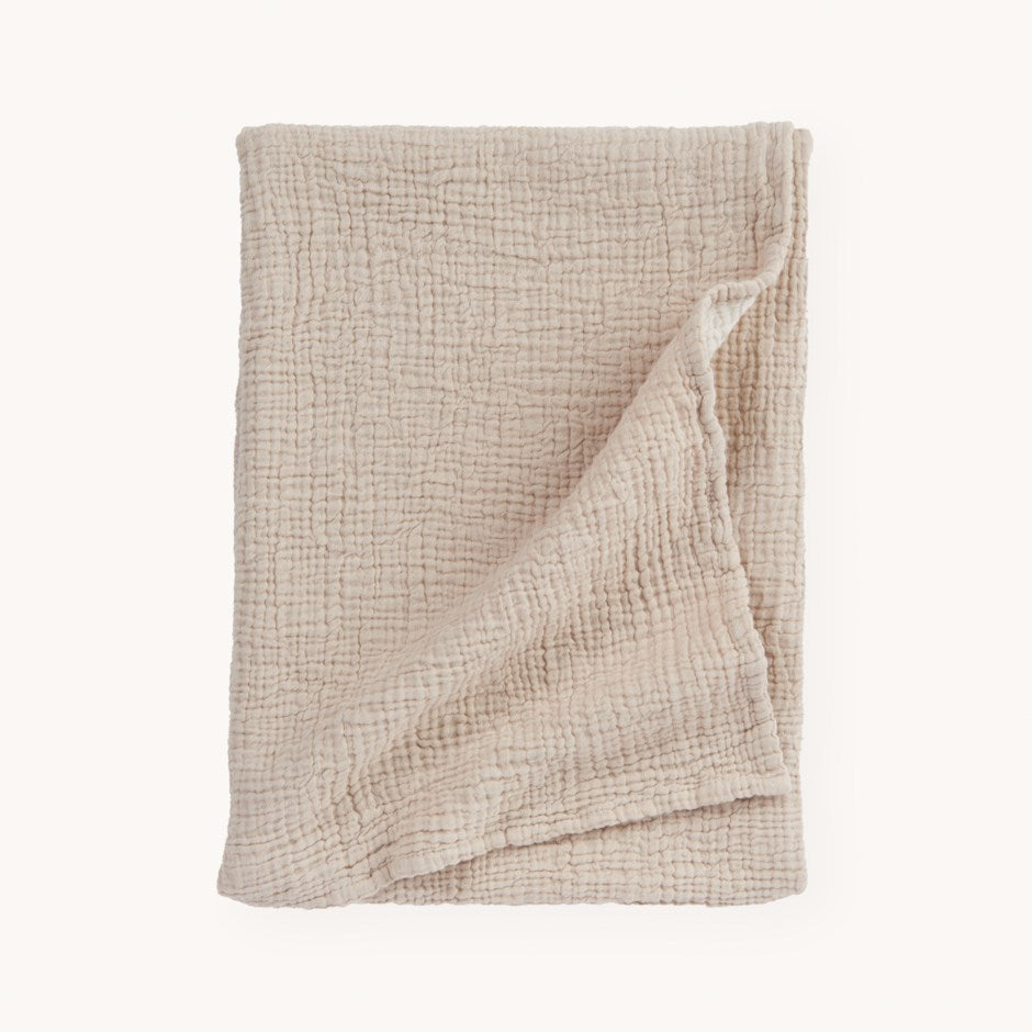 Jeté ou Couverture Mousseline Froissée Beige