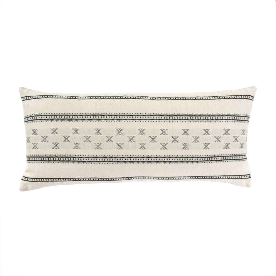 coussin décoratif long 32 pouces ivoire broderie noir